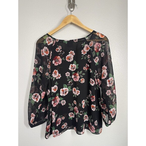 Cabi Black Floral Sheer 3/4 Sleeve Blouse Lined Top Women's Size Medium M Career - Picture 8 of 10